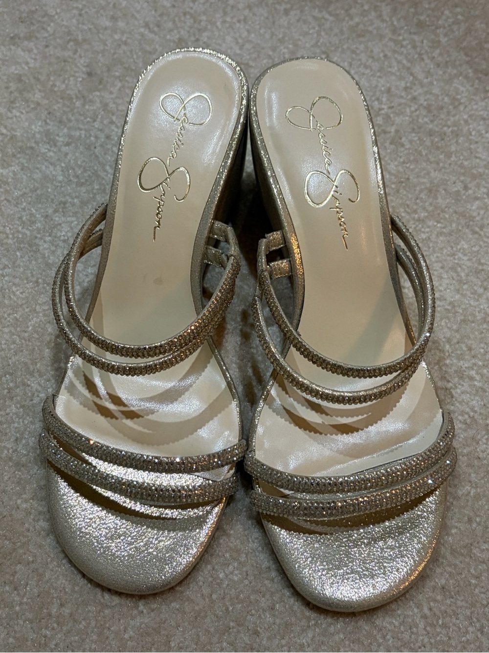 Jessica Simpson Gold Glitter Multi-Strap Heeled Sandals